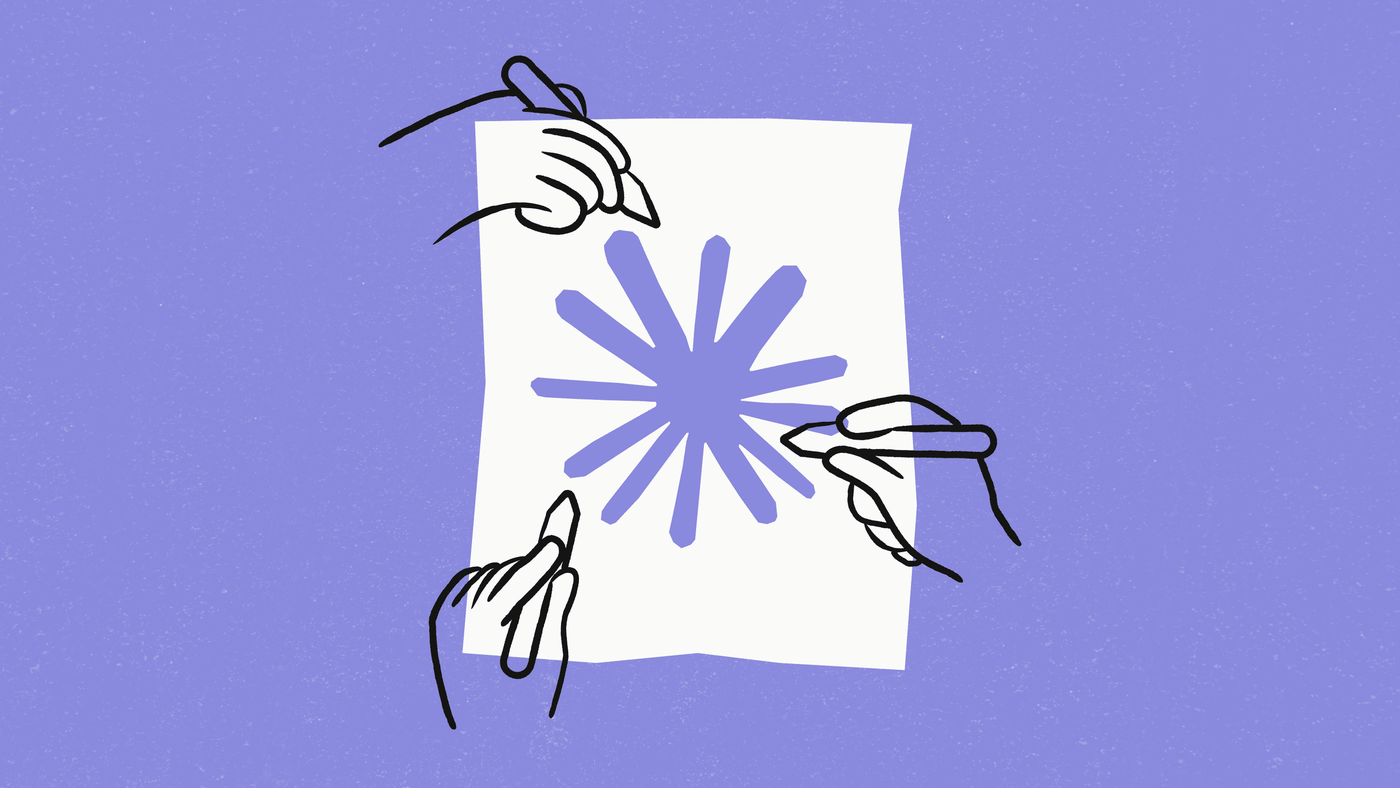Claude's illustration of hands working on a page, for a project as a home for your work