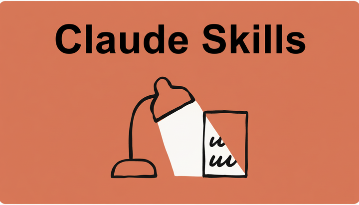 Claude's own illustration for Skills, a desk lamp lighting up a page