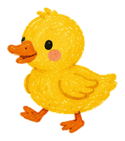 Crayon-drawn duckling