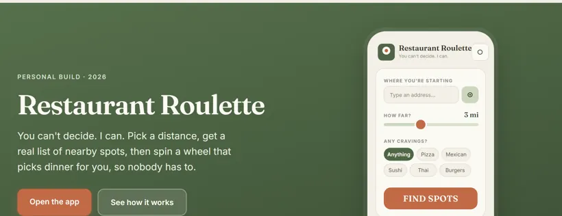 Restaurant Roulette app preview