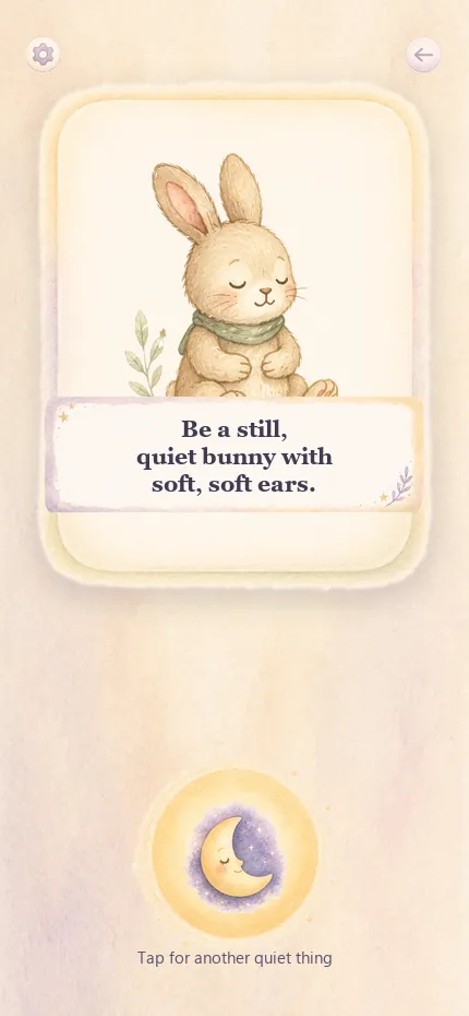 A mission card with a painted bunny and the words Be a still, quiet bunny with soft, soft ears